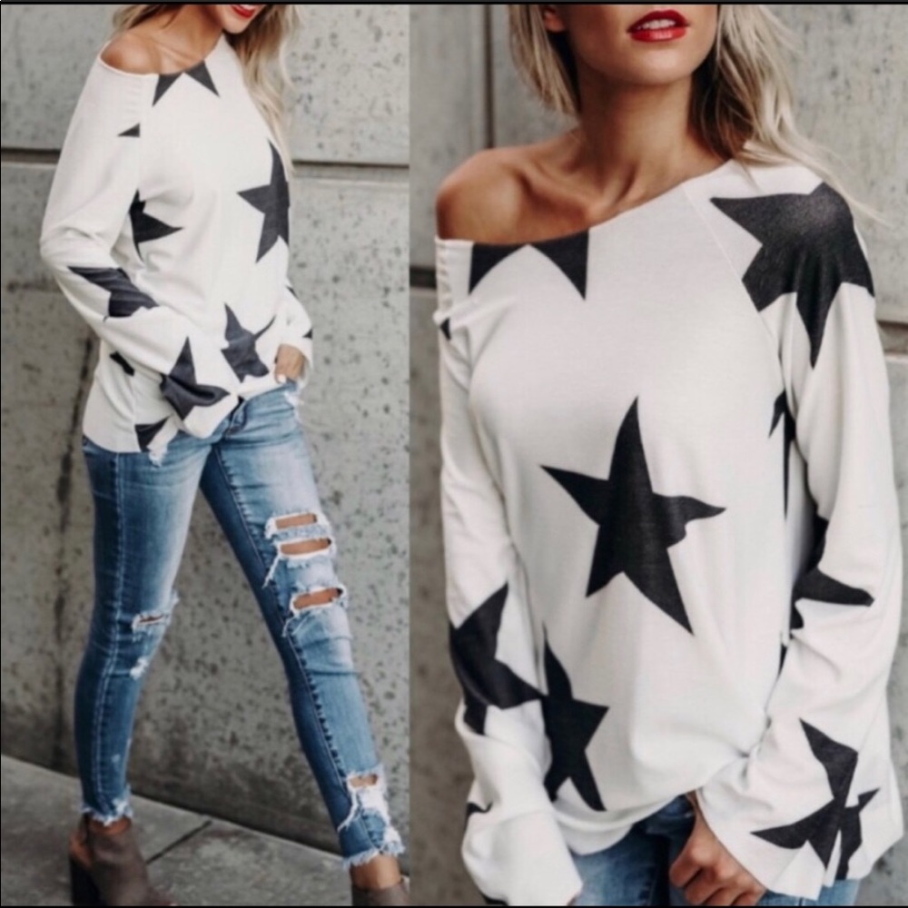 White with Black Stars Blouse - Oversized